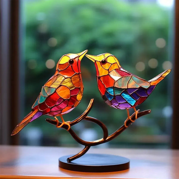 🌈Ornements en Verre Teinté Oiseaux sur Branches🕊️