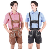 Lederhosen court pour hommes avec bretelles et chemise - Leander