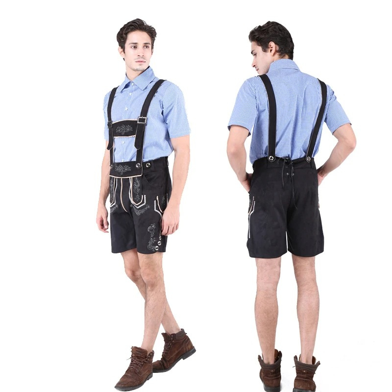 Lederhosen court pour hommes avec bretelles et chemise - Leander