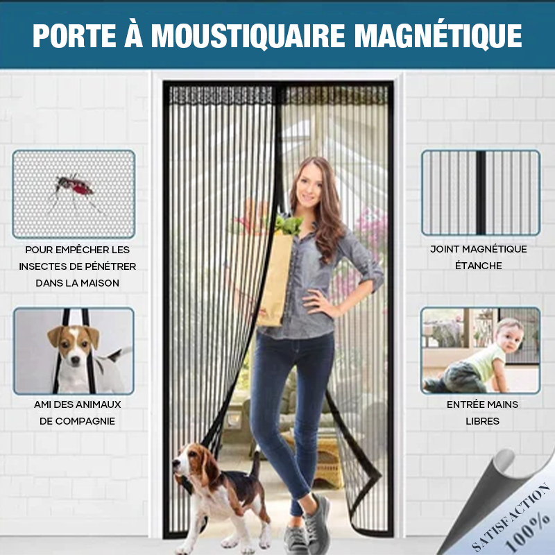 Porte moustiquaire magnétique avec velcro plein cadre